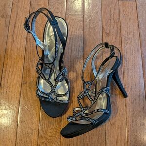 Nina Black Rhinestone Strappy Heels